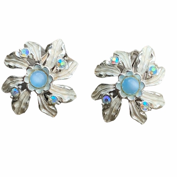 VINTAGE SIGNED JUDY LEE BLUE RHINESTONE EARRINGS